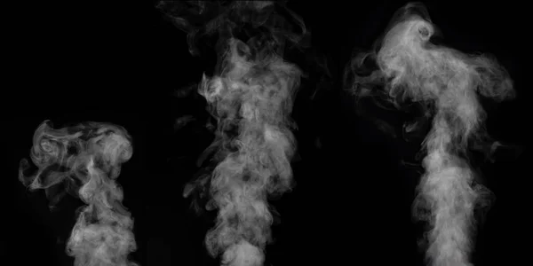 Un conjunto de varios vapores blancos, humo sobre un fondo negro para añadir a sus imágenes. Perfecto humo, vapor, fragancia, incienso para tus fotos. Crear fotos místicas de Halloween. —  Fotos de Stock