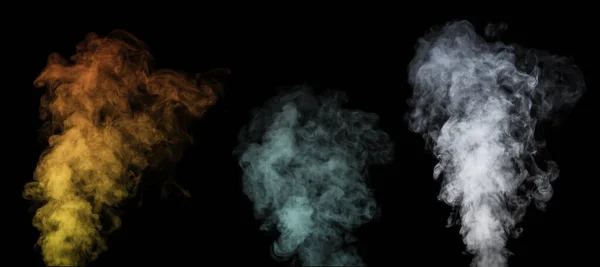 A set of multi-colored different vapors, smoke on a black background to overlay on your photos.