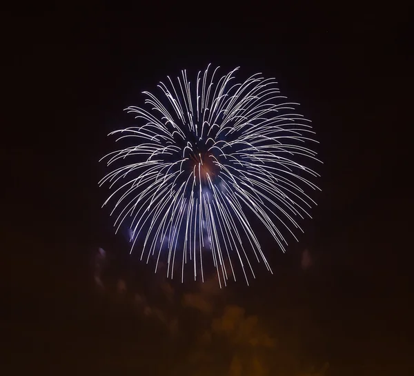 The evening fireworks in the sky in honor of celebration of Victory Day — Stock Photo, Image