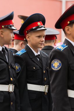 Moskova, Rusya - 1 Eylül 2015: Parade 1 Eylül ilk Moskova Cadet Kolordu