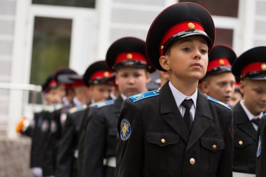 Moskova, Rusya - 1 Eylül 2015: Parade 1 Eylül ilk Moskova Cadet Kolordu