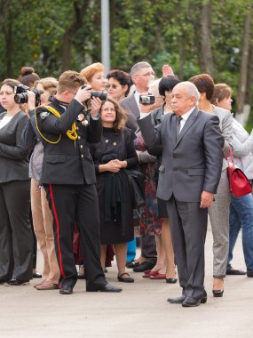 Moskova, Rusya - 1 Eylül 2015: Parade 1 Eylül ilk Moskova Cadet Kolordu