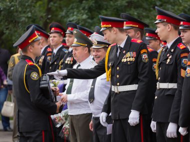 Moskova, Rusya - 1 Eylül 2015: Parade 1 Eylül ilk Moskova Cadet Kolordu