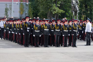 Moskova, Rusya - 1 Eylül 2015: Parade 1 Eylül ilk Moskova Cadet Kolordu