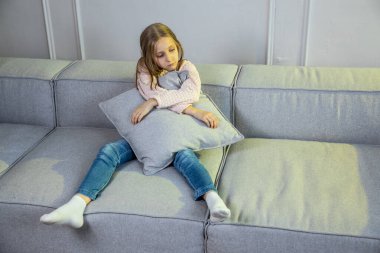 Little girl boring staying at home clipart