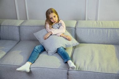 Little girl boring staying at home clipart