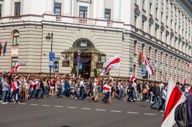 Minsk, Belarus, 31 Ağustos 2020. Beyaz Rusya 'da barışçıl protestolar. 