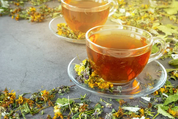 Two Glass Cups Herbal Tea — Stock Photo, Image