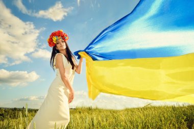 Ukrainian girl with flag clipart