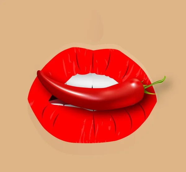 Peper in de vrouwelijke lippen — Stockvector