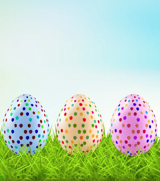 Huevos de Pascua festivos en la hierba — Vector de stock