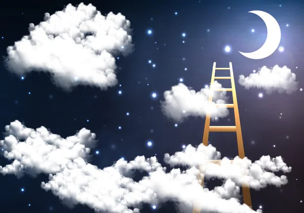 Escalera al cielo nocturno — Vector de stock