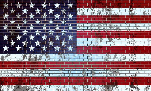 Old brick wall painted in the US flag — Stock Vector
