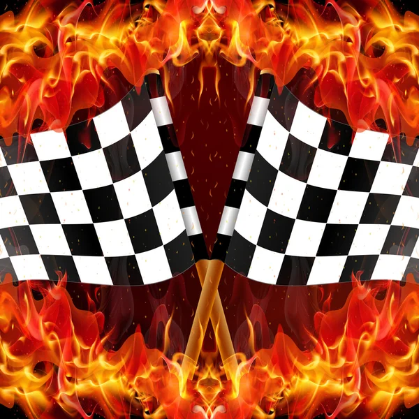 Checkered racing flag on fire — Stock Vector