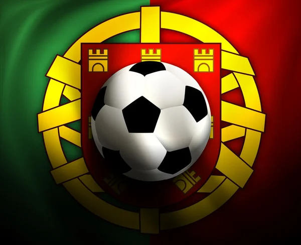 Bola de futebol no fundo da bandeira de Portugal — Vetor de Stock