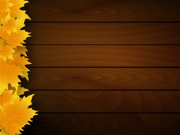 Fallen autumn leaves on the wooden background — Stock Vector