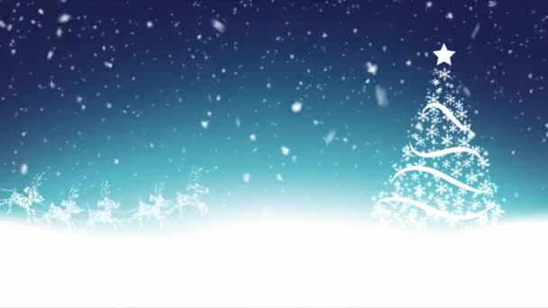 Santa Claus Saních Sněhu Strom Výtvarné Video Ilustrace — Stock video