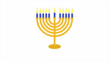 Hanuka için izole edilmiş şamdan, sanat videosu illüstrasyonu.