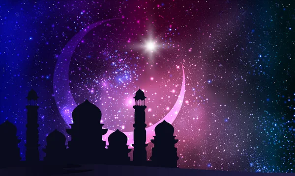 Latar Belakang Kosmik Langit Dalam Ramadan Vektor Seni Ilustrasi - Stok Vektor