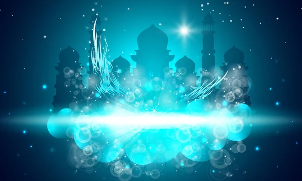 Mosquée Musulmane Sur Les Nuages Dans Ciel Avec Des Étoiles — Image vectorielle