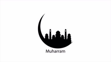 Camii olan İslami ay logosu, sanat videosu illüstrasyonu.