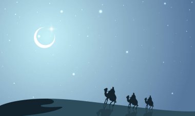 İslami yeni yılda gezginlerin manzarası, vektör sanatı çizimi.