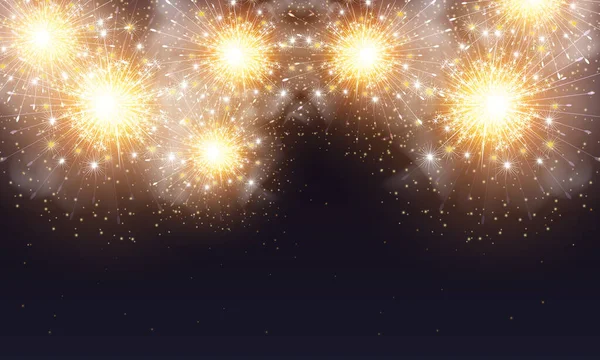 Вспышки Фейерверков Ночном Небе Векторная Иллюстрация — стоковый вектор