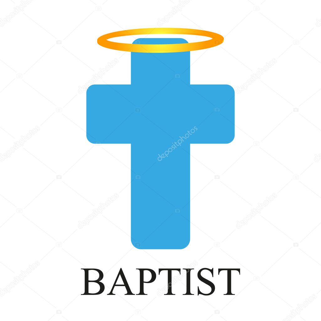 Angelic halo with cross in baptism, vector art illustration.