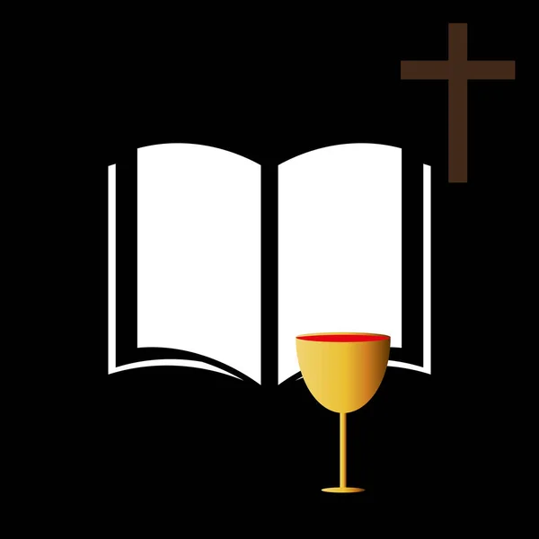 Comunión Cristiana Con Biblia Vino Ilustración Arte Vectorial — Vector de stock