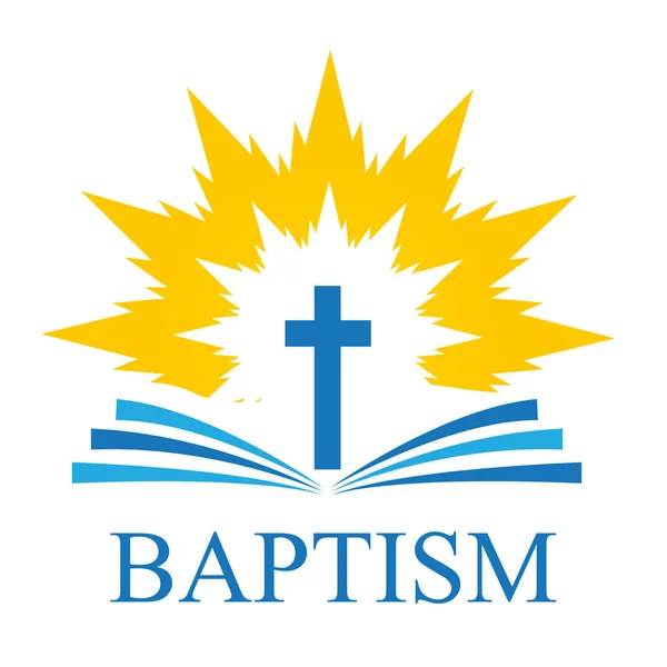 十字架と聖霊の炎を背景に聖書のロゴを開く ベクトルアートイラスト — ストックベクタ