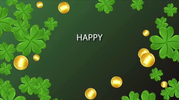 Liście Koniczyny Monetami Ciemnozielonym Tle Dla Patricks Day Gree Ilustracja — Wideo stockowe