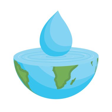 Dünya gezegeninin bir parçası olan su damlası, vektör sanatı çizimi.