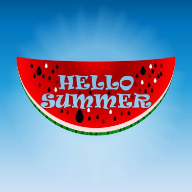Metinli bir karpuz dilimi Merhaba Summer, vektör sanat çizimi.