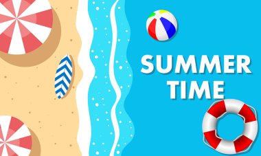 Yaz zamanı plajda dinlenme, vektör sanat çizimi.