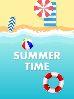 Yaz plajı deniz afişi, vektör sanat çizimi.