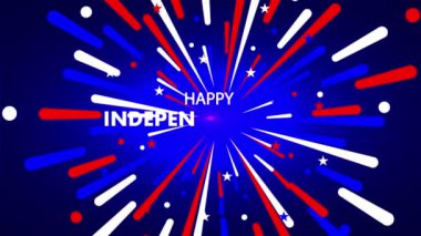 4 Temmuz ABD Bağımsızlık Günü için vatansever renkte havai fişekler, sanat videosu illüstrasyonu.