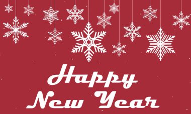 Yeni yılınız kutlu olsun. Asılı Noel kar taneleri, vektör sanat çizimleri..