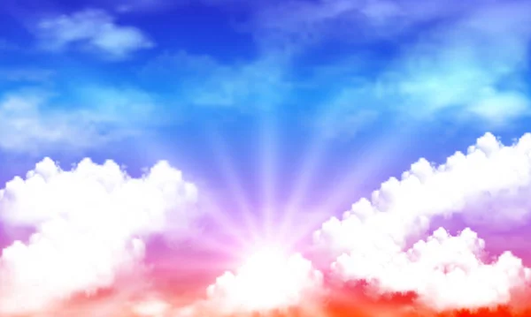 Ήλιος Διαπερνά Λευκά Σύννεφα Διανυσματική Τέχνη Εικονογράφηση — Διανυσματικό Αρχείο