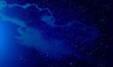 Yıldızlı gökyüzünün gece manzarası nebula ile, vektör sanat çizimi.