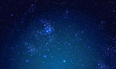 Yıldızlı gece gökyüzünün panoraması, vektör sanat çizimi. 