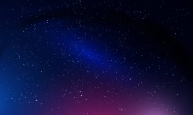 Gece yıldızlı gökyüzünde pembe ışık, vektör sanat çizimi. 