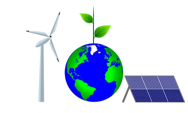 Planet Erde Mit Umweltfreundlicher Energiekonzeptausrüstung Vektor Art Illustration — Stockvektor