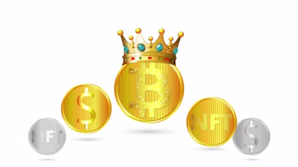 Bitcoin Короной Альткойнами Художественная Видеоиллюстрация — стоковое видео