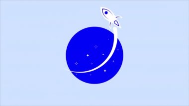 Roket ve gezegen logosu uzay yolculuğu, sanat videosu illüstrasyonu.