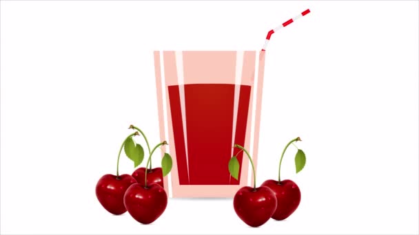 Glass Cherry Juice Cherries Art Video Illustration — Video Stock