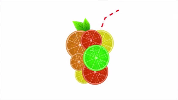 Glas Med Citron Apelsin Lime Och Grapefrukt Konst Video Illustration — Stockvideo