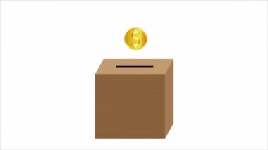 Charity box with heart and money, art video illustration.