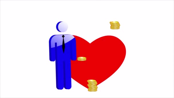 Man Heart Money International Charity Day Art Video Illustration — Video Stock
