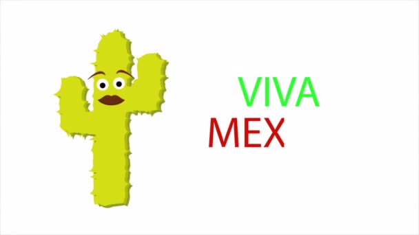 Karikatur Kaktus Mit Viva Mexico Zum Mexikanischen Unabhängigkeitstag Kunst Video — Stockvideo