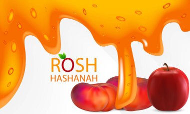 Rosh Hashanah Yahudi Yeni Yılı için bal elması ve incir, vektör sanat çizimi.